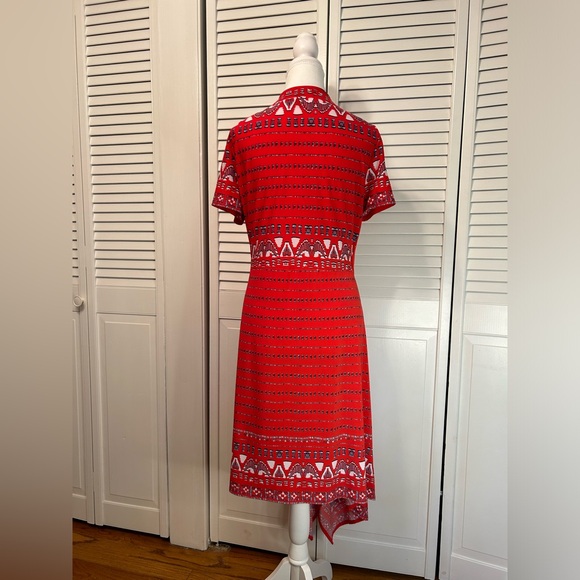 BCBGMaxAzaria Red Short Sleeve Wrap Dress, Size L - Picture 2 of 11